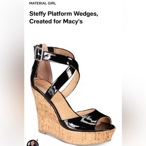 Black patent leather wedges